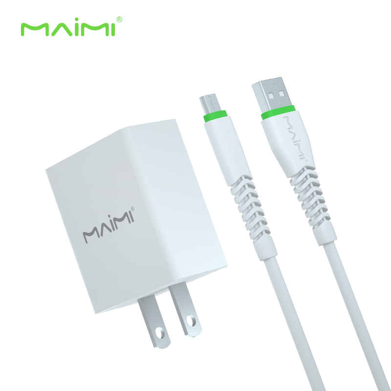 KIT CHARGEUR T13 MICRO USB 2.1A AVEC CABLE BLANC MICRO