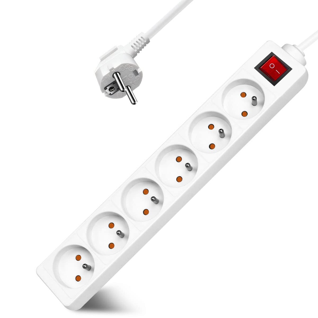 BLOC MULTIPRISE INGELEC 6 PRISES AVEC INTERRUPTEUR 1M 1566/1