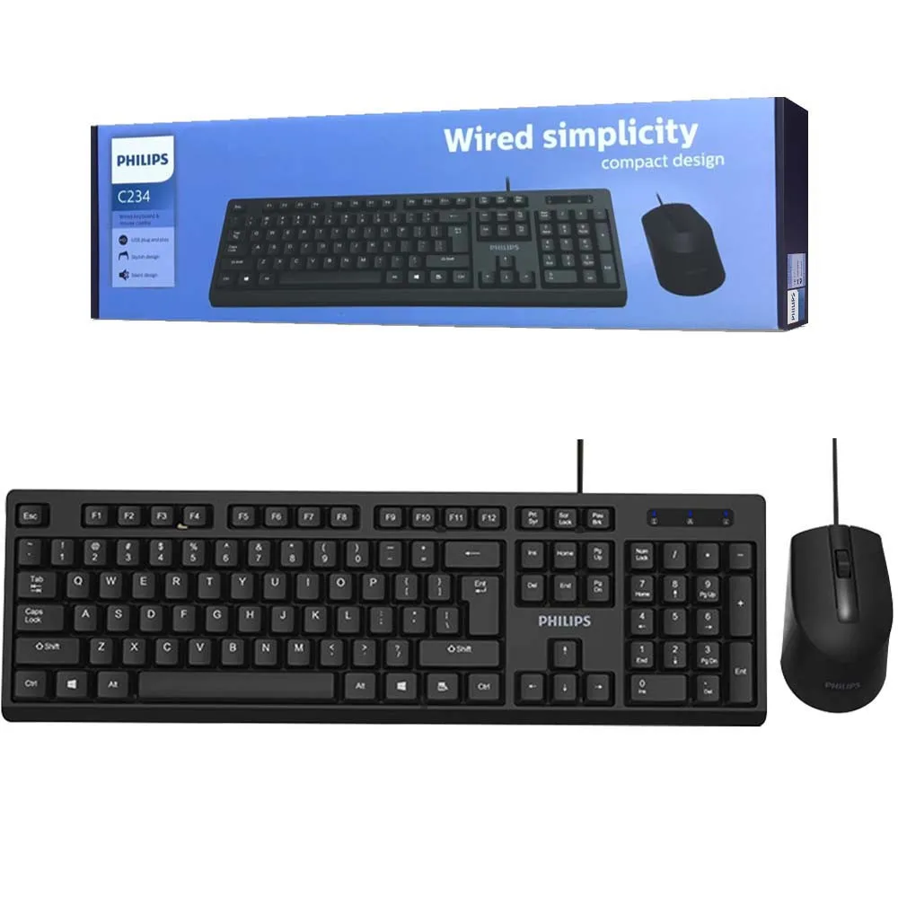 CLAVIER QWERTY ET SOURIS PACK COMBO FILAIRE PHILIPS MOD.T234