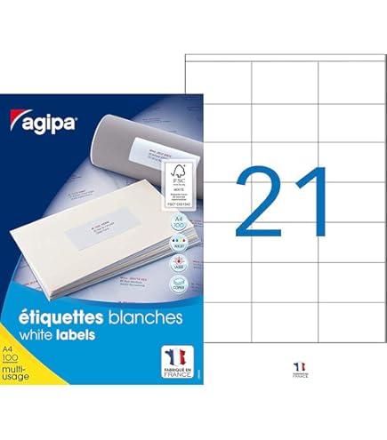 ETIQUETTE MULTI USAGE PRE-DECOUPES APLI AGIPA 38x21,2 (étui 100flles A4)