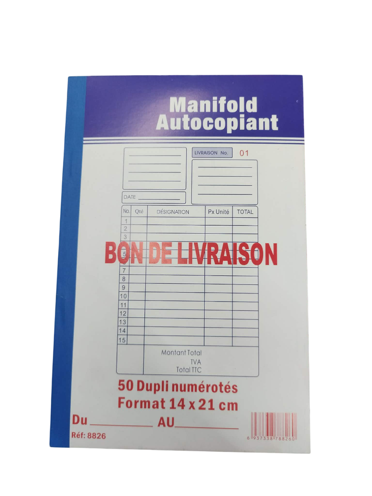BON DE LIVRAISON AUTOCOPIANT 50 DUPLI A5  8826