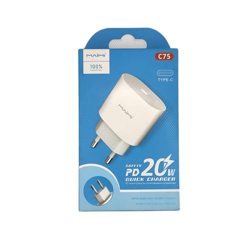 [STO:BOIT-00840] BOITIER CHARGEUR C75 TYPE C PD 20W BLANC