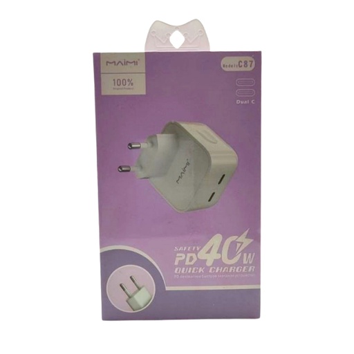 [STO:BOIT-00842] BOITIER CHARGEUR C87 DUAL TYPE C 40W BLANC