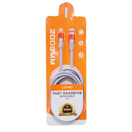 [STO:CABL-01220] CABLE LS602 IOS USB TO IOS 2M GRIS (FAST CHARGING 30W & DATA CABLE)
