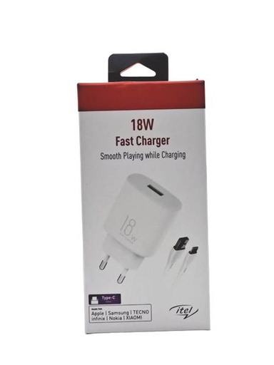 [STO:CHAR-02781] CHARGEUR TYPE C ITEL QC3.0 18W C21P FAST CHARGE