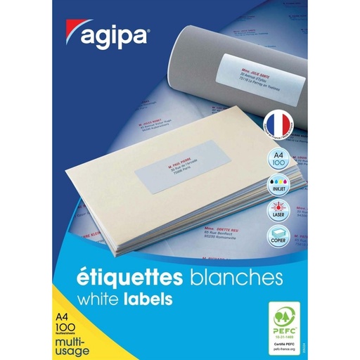 [STO:ETIQ-04345] ETIQUETTE MULTI USAGE PRE-DECOUPES APLI AGIPA 38x21,2 (étui 100flles A4) 65 ETIQUETTES
