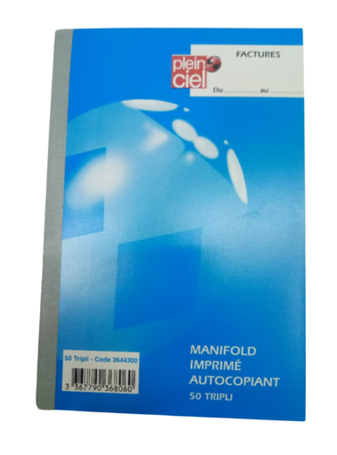 [STO:FACT-04376] FACTURE  PLEIN CIEL AUTOCOPIANT 50 TRIPLI A5  REF 3644300