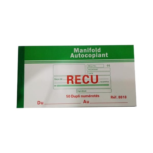 [STO:CARN-02040] CARNET DE REÇU AUTOCOPIANT 50 DUPLI 8818