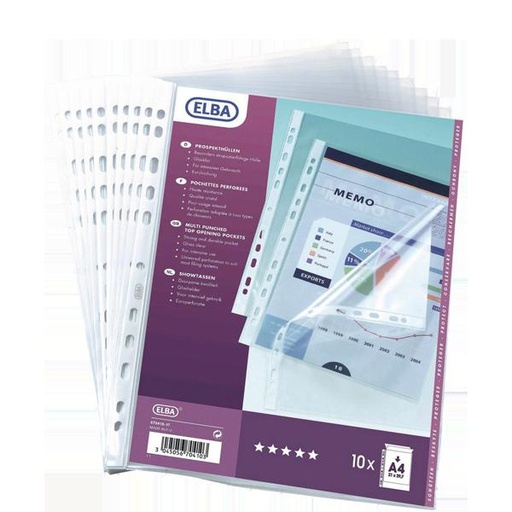 [STO:POCH-07497] POCHETTE PLASTIQUE PERFOREE ELBA 100MICRONS PQT DE 10