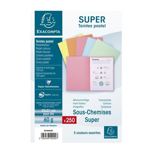 [STO:SOUS-08816] SOUS CHEMISE EXACOMPTA ASSORTIES SUPER 60G