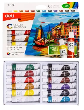 [STO:GOUA-04893] GOUACHE 12 COULEURS 12ML DELI